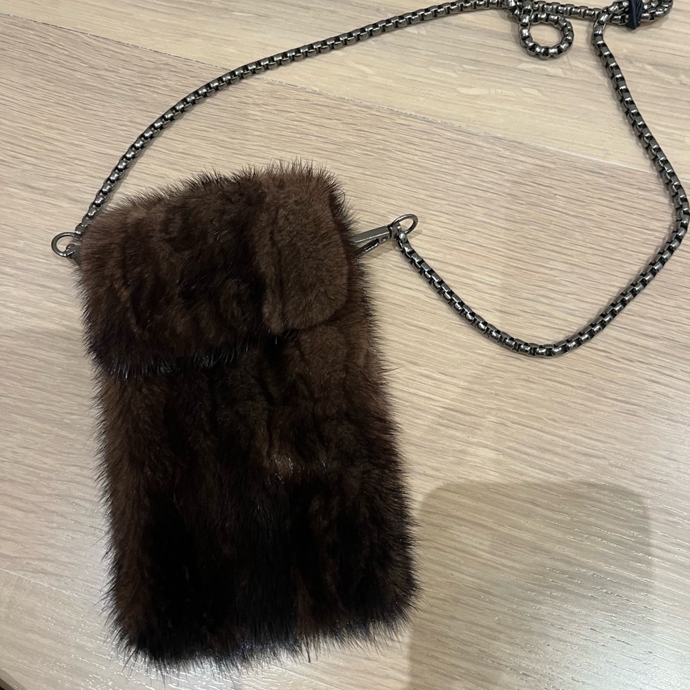 Brown Fur Crossbody Bag with Chain Strap
